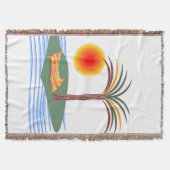 明るい熱帯のヤシの木、太陽と波 スローブランケット (正面)