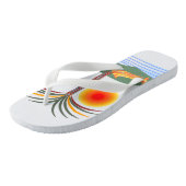 明るい熱帯のヤシの木、太陽と波 ビーチサンダル (アングル)