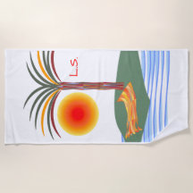 明るい熱帯のヤシの木、太陽と波