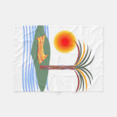 明るい熱帯のヤシの木、太陽と波 フリースブランケット (正面(横))