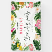 明るい熱帯の葉の誕生日パーティー 横断幕 (縦)