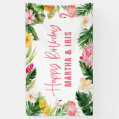 明るい熱帯の葉の誕生日パーティー 横断幕 (縦)