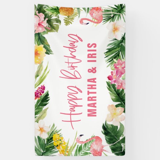 明るい熱帯の葉の誕生日パーティー 横断幕 (縦)