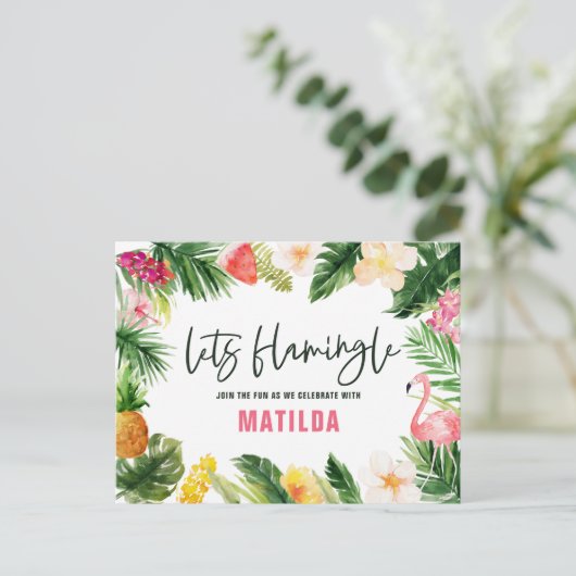明るい熱帯の葉は華やかな誕生日を与える ポストカード (スタンド正面)