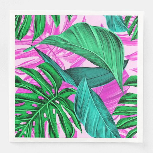 明るい熱帯ピンクと緑の葉 (正面)