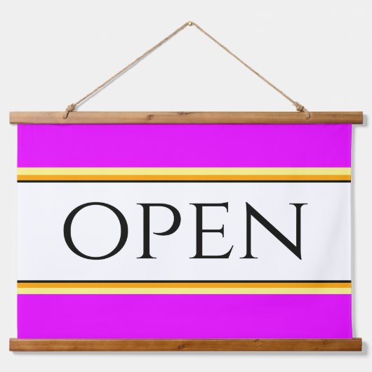 明るい熱帯ピンクの黄色の白い開いたストライプ 吊り下げ型タペストリー (正面)