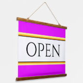 明るい熱帯ピンクの黄色の白い開いたストライプ 吊り下げ型タペストリー (傾斜あり)