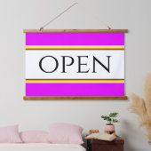 明るい熱帯ピンクの黄色の白い開いたストライプ 吊り下げ型タペストリー (寝室)