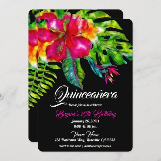 明るい熱帯フローラハイビスカス葉ズキンセアニラ 招待状 (正面/裏面)