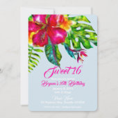 明るい熱帯フローラハイビスカス&離れズスウィート16 招待状 (正面)