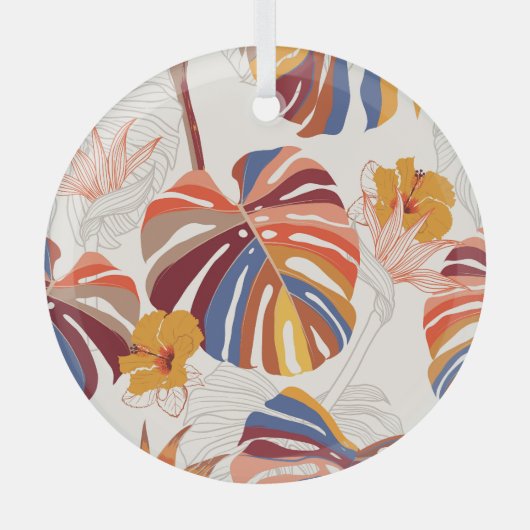 明るい熱帯フローラハンドドロー ガラスオーナメント (正面)