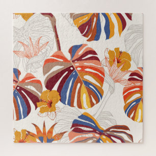 明るい熱帯フローラハンドドロー ジグソーパズル