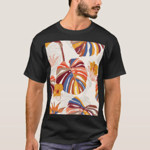 明るい熱帯フローラハンドドロー Tシャツ