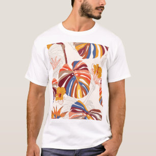 明るい熱帯フローラハンドドロー Tシャツ