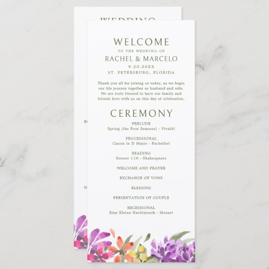 明るい熱帯フローラ抽象芸術結婚式 プログラム (正面/裏面)