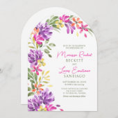 明るい熱帯フローラ結婚アーチ 招待状 (正面/裏面)