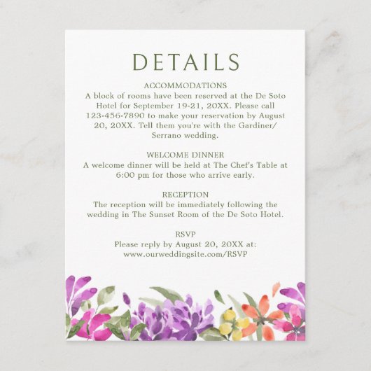 明るい熱帯フローラ結婚詳細 エンクロージャーカード (正面)