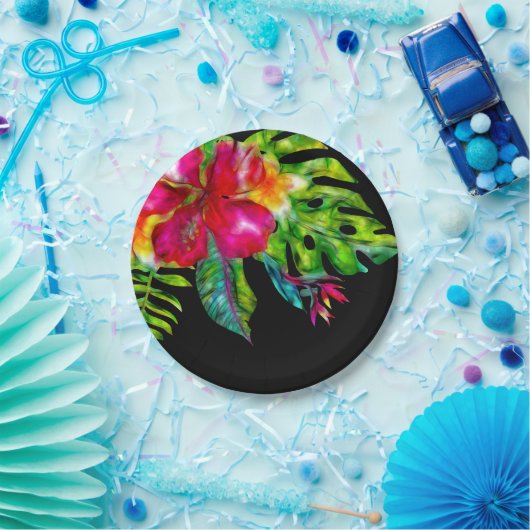 明るい熱帯フローラ離れハイビスカスルアウ（ハワイ式宴会）パーティー ペーパープレート (パーティー)