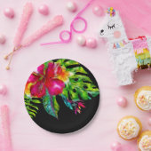 明るい熱帯フローラ離れハイビスカスルアウ（ハワイ式宴会）パーティー ペーパープレート (パーティー)