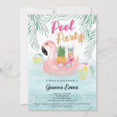 明るい熱帯プールパーティーピンクフラミンゴスイート16 招待状 (正面)