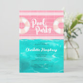 明るい熱帯プールパーティーピンクブルースウィート16 招待状 (スタンド正面)