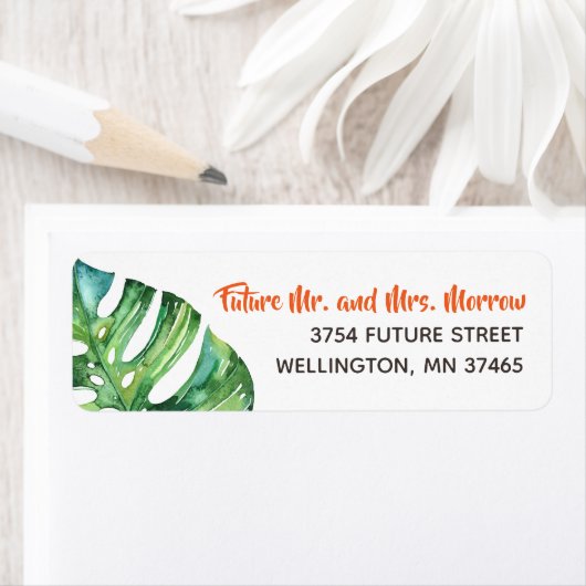 明るい熱帯水色の花の差出人住所 ラベル (インサイチュ)