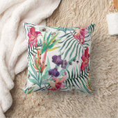 明るい熱帯花と葉のパターン クッション (ブランケット)