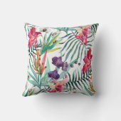 明るい熱帯花と葉のパターン クッション (裏面)