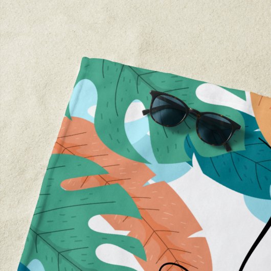 明るい熱帯葉産パーソナライズされた名 ビーチタオル (インサイチュ)