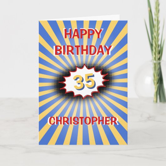 明るい爆発名前をカスタムする時代レトロ誕生日 カード (正面)