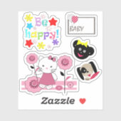 明るい犬のベビーおもしろい花cartoon kittern cat cu シール (シート)