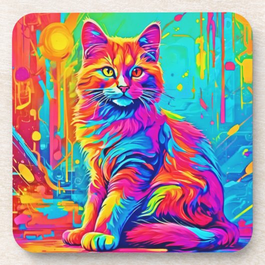 明るい猫カラフルネオン コースター (正面)