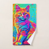 明るい猫カラフルネオン バスタオルセット (ハンドタオル)