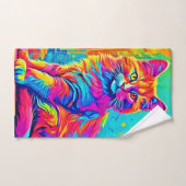 明るい猫カラフルネオン バスタオルセット (ハンドタオル)