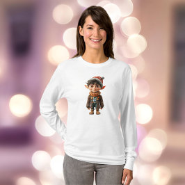 明るい男の子クリスマス小妖精や小人女子ティー Tシャツ