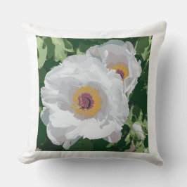 明るい白い牡丹の装飾用クッション。 クッション