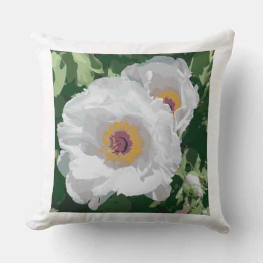 明るい白い牡丹の装飾用クッション。 クッション (正面)