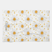 明るい白のデイジーと黄色の中心 キッチンタオル (横)