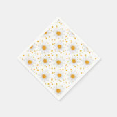 明るい白のデイジーと黄色の中心 スタンダードカクテルナプキン (角)