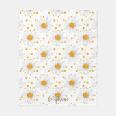 明るい白のデイジーと黄色の中心 フリースブランケット (正面)