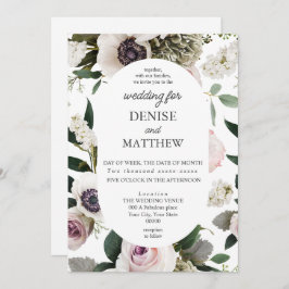 明るい白の上の白いアネモン結婚ズ 招待状