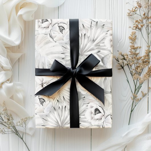 明るい白の色調の熱帯植物学 ラッピングペーパーシート