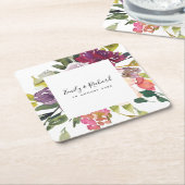 明るい白色イエロー赤面ブルゴーニュフローラ束 スクエアペーパーコースター (アングル)