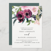 明るい白赤面ブルゴーニュフローラバンチ結婚ーズ 招待状 (正面/裏面)