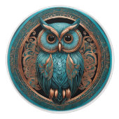 明るい目のターコイズフクロウ セラミックノブ (正面)