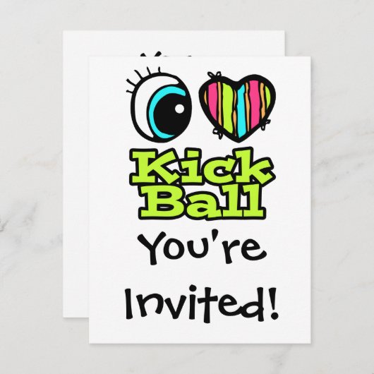 明るい目のハート私はキックボールを愛 招待状 (正面/裏面)