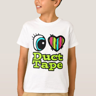 明るい目のハート私はダクトテープが大好き Tシャツ