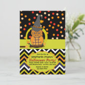 明るい目のフクロウハローウィンパーティ招待状 招待状 (スタンド正面)
