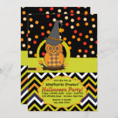 明るい目のフクロウハローウィンパーティ招待状 招待状 (正面/裏面)