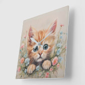 明るい目の子猫の保育園 スクエア壁時計 (傾斜)